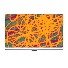 Orange Neon Chaos Business Card Holders by Valentinaart