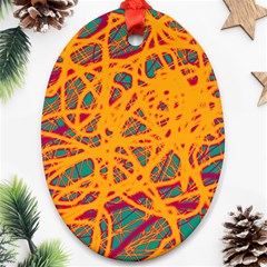 Orange Neon Chaos Oval Ornament (two Sides)