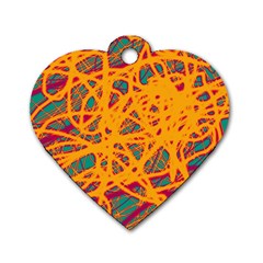 Orange Neon Chaos Dog Tag Heart (one Side)