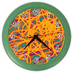 Orange Neon Chaos Color Wall Clocks