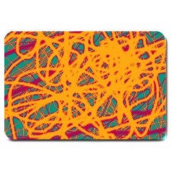 Orange Neon Chaos Large Doormat  by Valentinaart