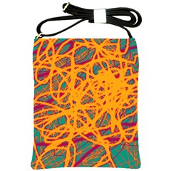 Orange Neon Chaos Shoulder Sling Bags by Valentinaart