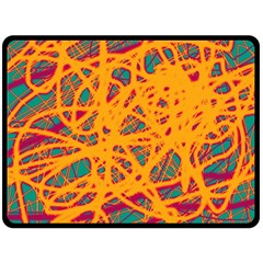 Orange Neon Chaos Fleece Blanket (large)  by Valentinaart