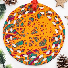 Orange Neon Chaos Ornament (round Filigree) 