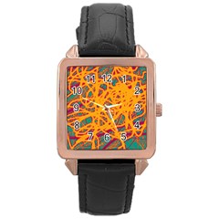 Orange Neon Chaos Rose Gold Leather Watch 