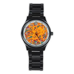 Orange Neon Chaos Stainless Steel Round Watch