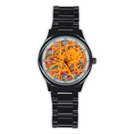 Orange neon chaos Stainless Steel Round Watch Front