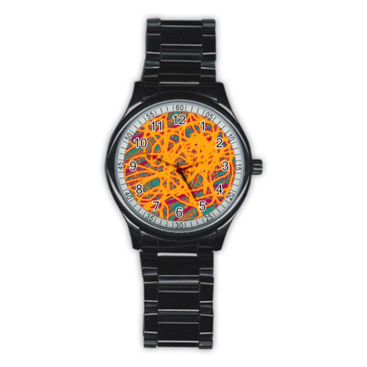 Orange neon chaos Stainless Steel Round Watch