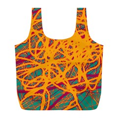 Orange Neon Chaos Full Print Recycle Bags (l)  by Valentinaart