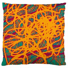 Orange Neon Chaos Large Flano Cushion Case (two Sides) by Valentinaart