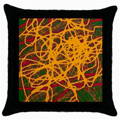 Yellow Neon Chaos Throw Pillow Case (black) by Valentinaart