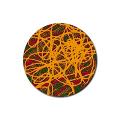 Yellow Neon Chaos Rubber Coaster (round)  by Valentinaart