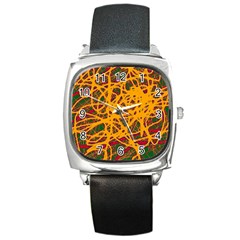 Yellow Neon Chaos Square Metal Watch