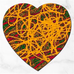 Yellow Neon Chaos Jigsaw Puzzle (heart) by Valentinaart