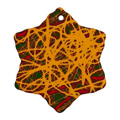 Yellow Neon Chaos Snowflake Ornament (2-side) by Valentinaart