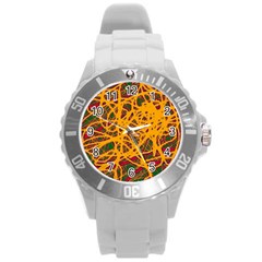 Yellow Neon Chaos Round Plastic Sport Watch (l)