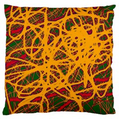 Yellow Neon Chaos Large Cushion Case (two Sides) by Valentinaart