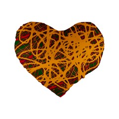 Yellow Neon Chaos Standard 16  Premium Heart Shape Cushions by Valentinaart