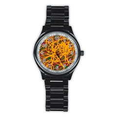 Yellow Neon Chaos Stainless Steel Round Watch