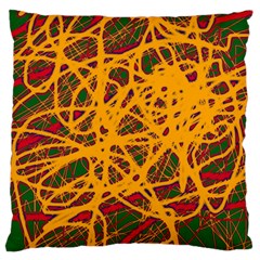 Yellow Neon Chaos Large Flano Cushion Case (one Side) by Valentinaart