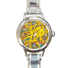 Yellow Neon Round Italian Charm Watch