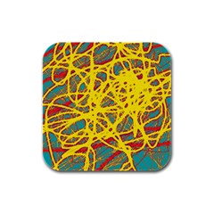 Yellow Neon Rubber Square Coaster (4 Pack) 