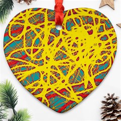 Yellow Neon Heart Ornament (2 Sides) by Valentinaart