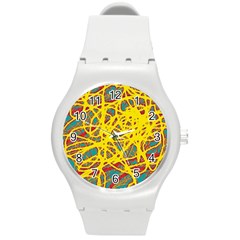 Yellow Neon Round Plastic Sport Watch (m)