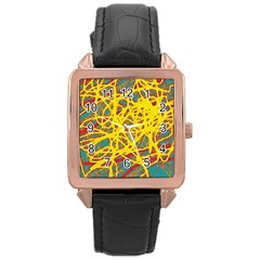 Yellow Neon Rose Gold Leather Watch  by Valentinaart