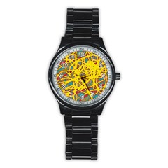 Yellow Neon Stainless Steel Round Watch