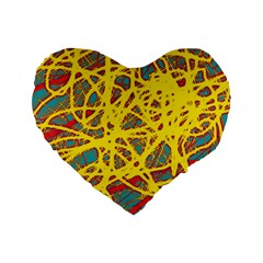 Yellow Neon Standard 16  Premium Flano Heart Shape Cushions