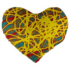 Yellow Neon Large 19  Premium Flano Heart Shape Cushions