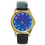 Deep blue Round Gold Metal Watch Front