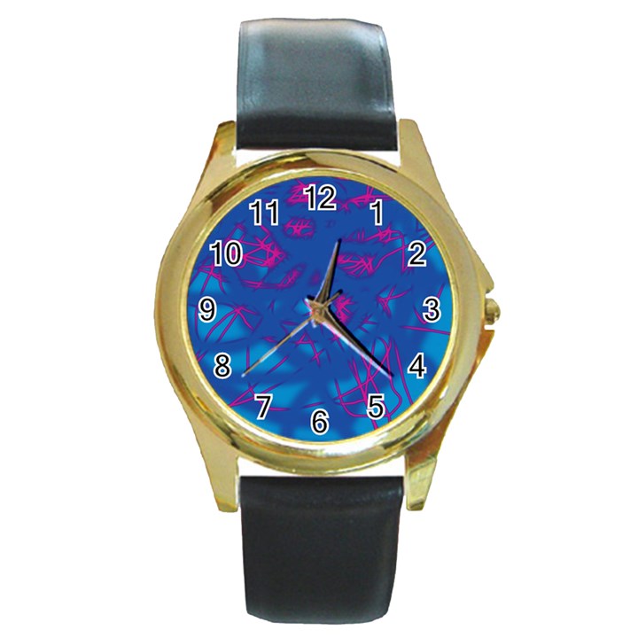 Deep blue Round Gold Metal Watch