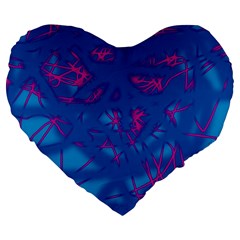 Deep Blue Large 19  Premium Flano Heart Shape Cushions