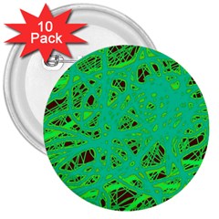 Green Neon 3  Buttons (10 Pack) 