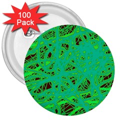 Green Neon 3  Buttons (100 Pack) 