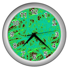 Green Neon Wall Clocks (silver)  by Valentinaart