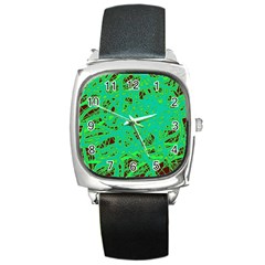 Green Neon Square Metal Watch