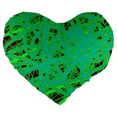 Green Neon Large 19  Premium Heart Shape Cushions