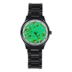 Green Neon Stainless Steel Round Watch