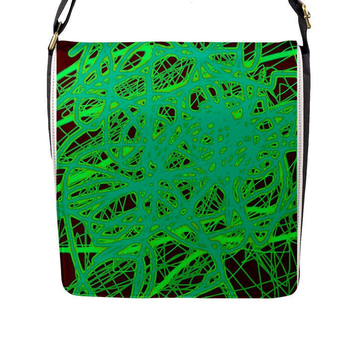 Green neon Flap Messenger Bag (L) 