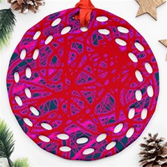 Red Neon Ornament (round Filigree)  by Valentinaart