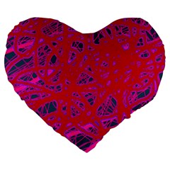 Red Neon Large 19  Premium Heart Shape Cushions by Valentinaart