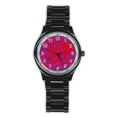 Red Neon Stainless Steel Round Watch by Valentinaart