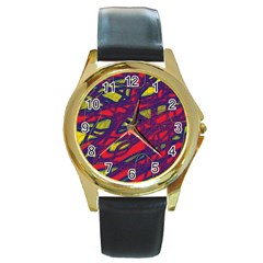 Abstract High Art Round Gold Metal Watch by Valentinaart