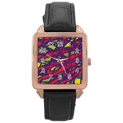 Abstract High Art Rose Gold Leather Watch 