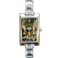 Steampunk, Awesome Owls With Clocks And Gears Rectangle Italian Charm Watch