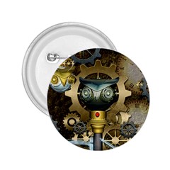 Steampunk, Awesome Owls With Clocks And Gears 2 25  Buttons