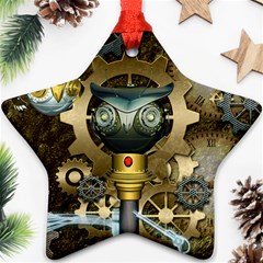 Steampunk, Awesome Owls With Clocks And Gears Ornament (star) 